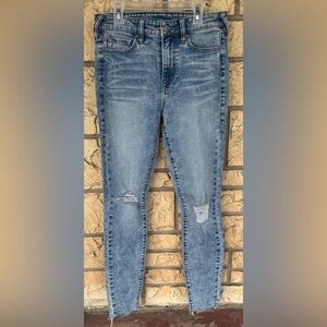 True Religion Jennie mid- Rise super skinny jeans stretch Raw Hem Distressed